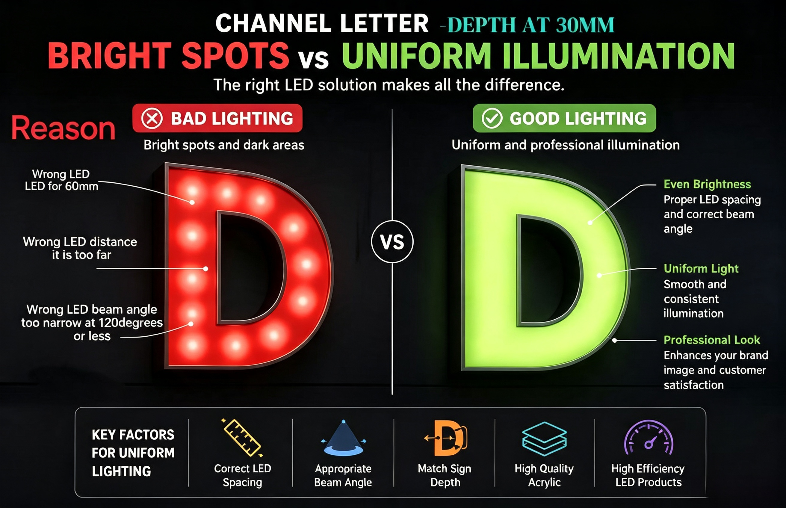 Why Do Channel Letters Have Bright Spots and Dark Areas?